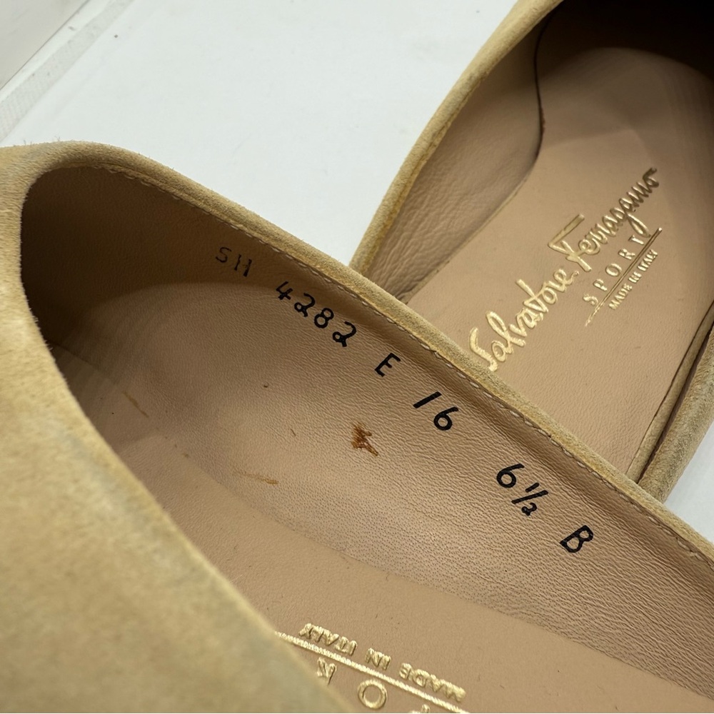 Salvatore Ferragamo Sport Khaki Light Tan Suede Mule Loafer Slip-On Flats - Picture 7 of 9